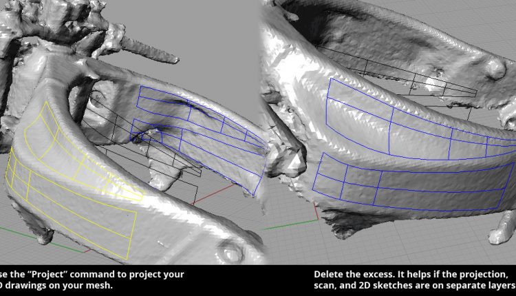 “Project” command to project your curves onto the 3D Scan